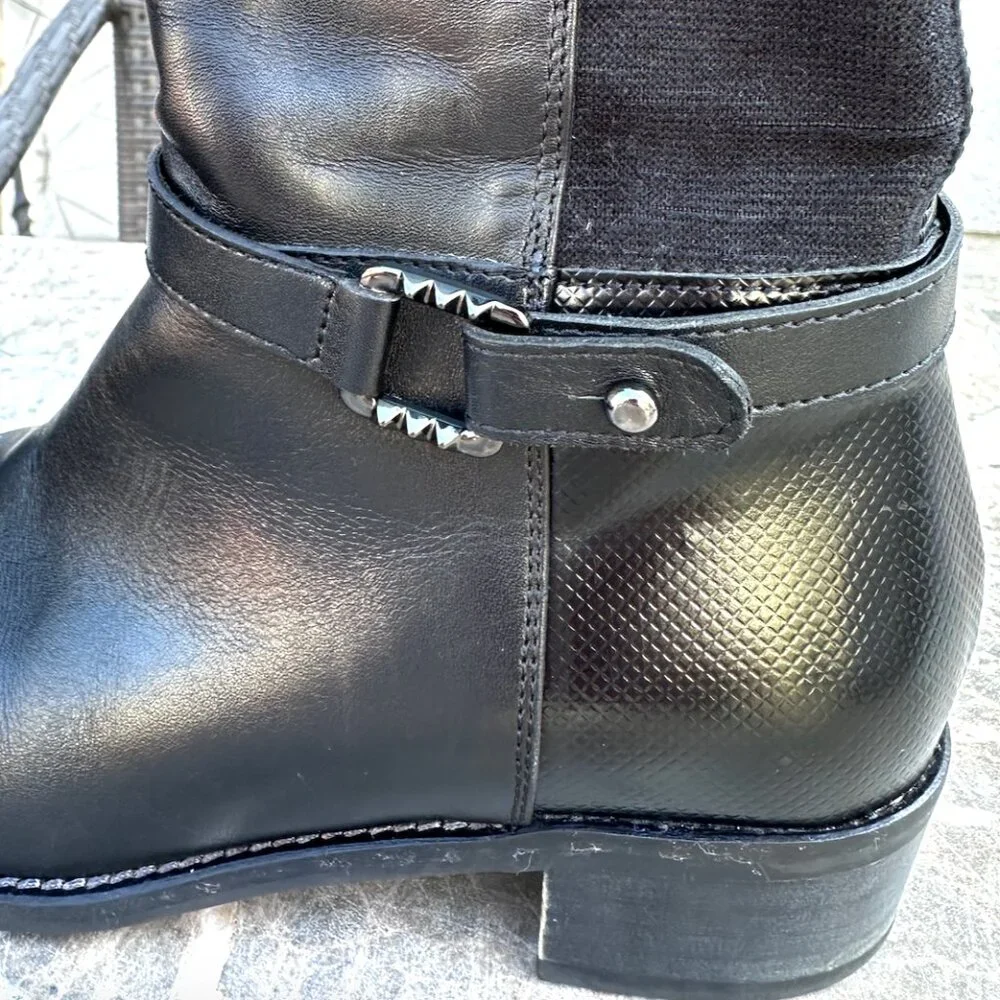 Aquatalia Olita Weatherproof Black Leather Riding Boots - 6 - Picture 5 of 11